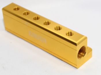 GOLD 1/8" NPT 6 Port Vacuum Manifold Kit fit Turbo Boost Intake Manifold