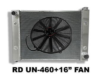 2Row Universal Aluminum Radiator 27"Wx20.2"Hx3.74"D +16" Fans COMBO LEFT Inlet