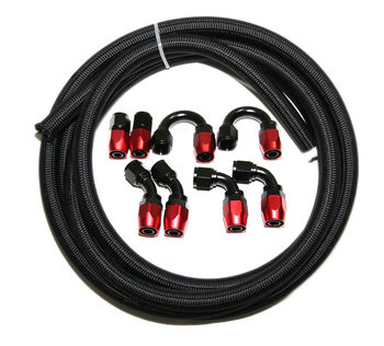 12FT AN10 BLACK Nylon Braided Line+8PCS AN10 RED Swivel Fitting Adapters COMBO