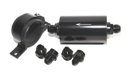 Bull Boost Performance Inline Aluminum Fuel Filter – 50 Micron, AN6 AN8 AN10 Fittings, Black