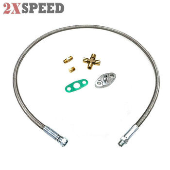 36" BRAIDED STAINLESS STEEL TURBO CHARGER 1/8 NPT FITTING OIL FEED LINE/HOSE KIT