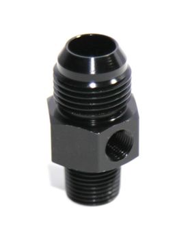 BLACK AN10 Male to 3/8 quot;NPT Male Straight Flare Fitting w/1/8 quot; NPT Gauge Port