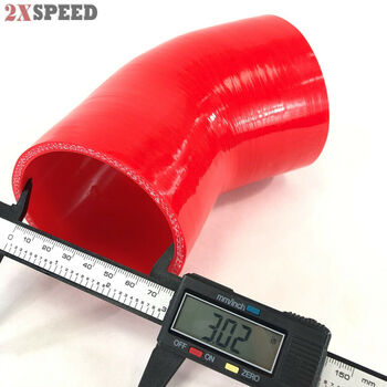 Universal 4-Ply Red Silicone 3" to 3.5" Coupler 45 Degree Angled Elbow Hose