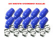 10SET Universal BLUE 4PLY 1x45 Deg 4 quot;-3.5 quot; ID Silicone+2xStainles Steel T-clamp