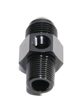 (one) Black 8AN to Male 3/8NPT Straight Fitting+1/8NPT Pressure/Temp Port