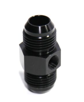 (one) Black AN10 Male to 10AN Male Straight Flare Fitting w/ 1/8NPT Gauge Port