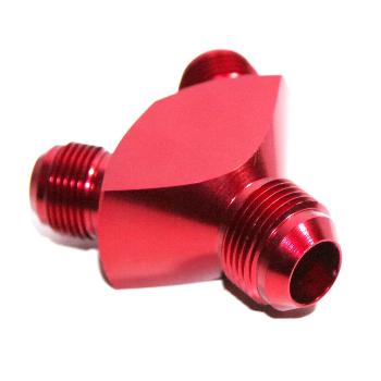 Fitting Adapter 3-Way Y-Block AN12 12-AN Male to (two) AN10 10-AN Male RED