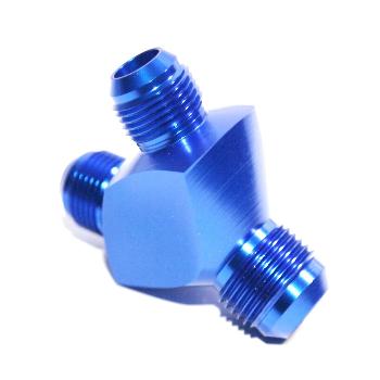 Fitting Adapter 3-Way Y-Block AN12 12-AN Male to (two) AN10 10-AN Male BLUE