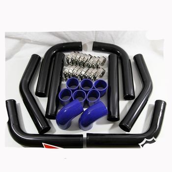 Universal Intercooler 3"Black Piping&Blue Silicone Hose