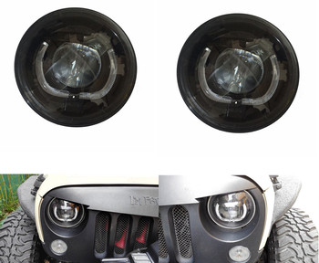 Lantsun 7 Inch 55w High Low Beam HID Xenon Projection Headlight Kit with LED DRL Halo Angel Eye for 1997 - 2016 Jeep Wrangler (1 Pair) Lantsun-J021